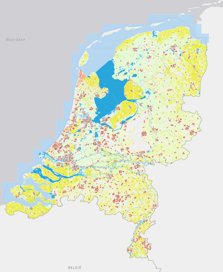 Deze afbeelding laat het agrarische ruimtegebruik in Nederland zien. 