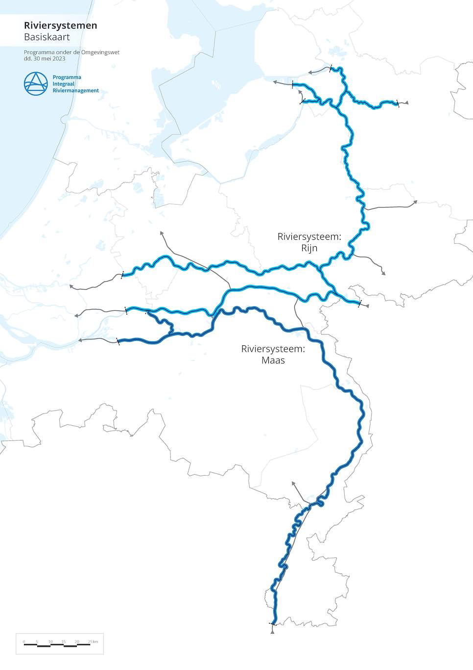 Deze afbeelding laat de Riviersystemen Maas en Rijn zien.