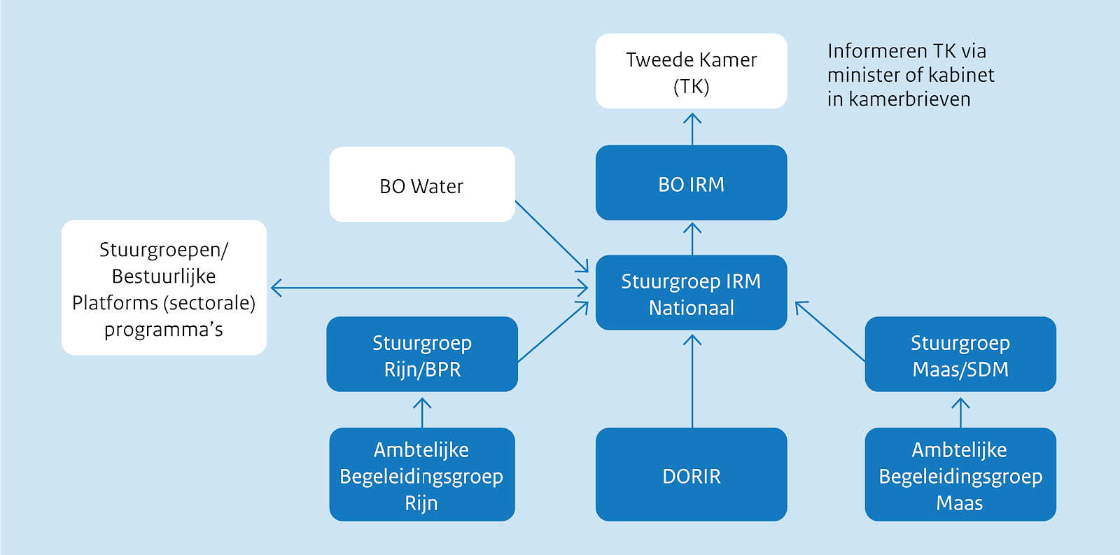 Deze afbeelding laat de organisatiestructuur zien voor IRM. 